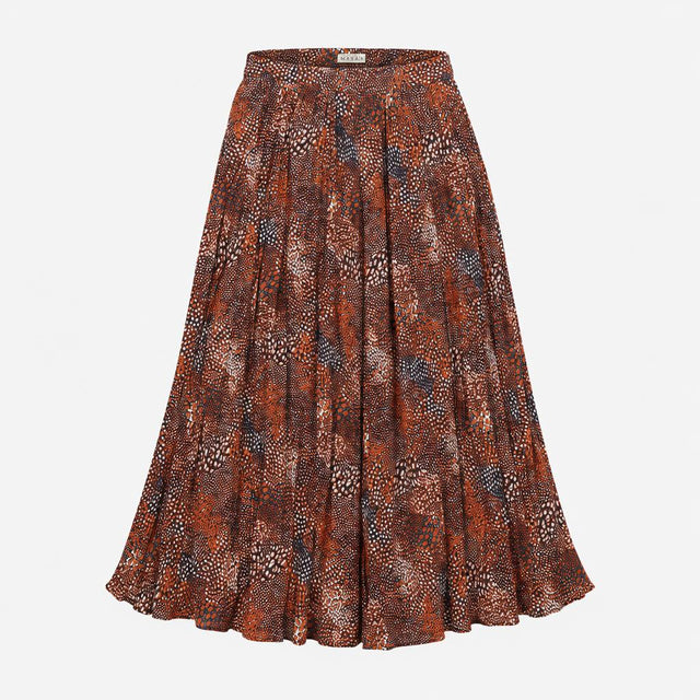 Rust Brown Navy Animal Spot Abstract Print Pleated