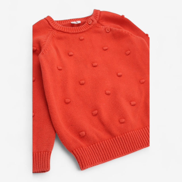 Orange Knit Sweater with pompoms 
