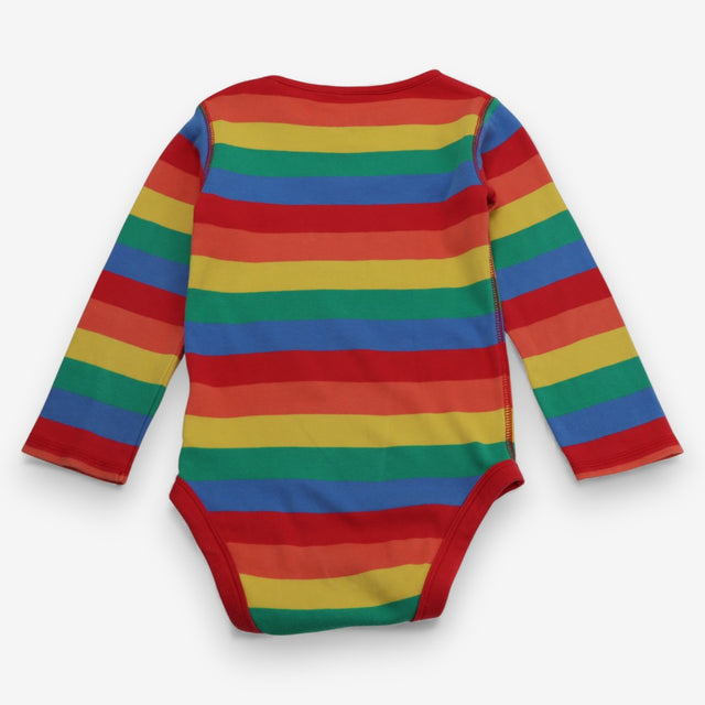 Bodysuit LS rainbow stripe red edging