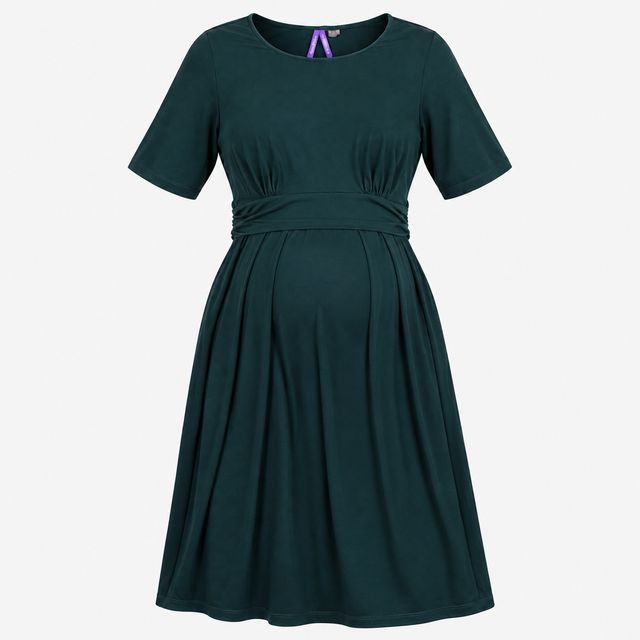 Dark Teal Layered Maternity and Nursing Midi Dress