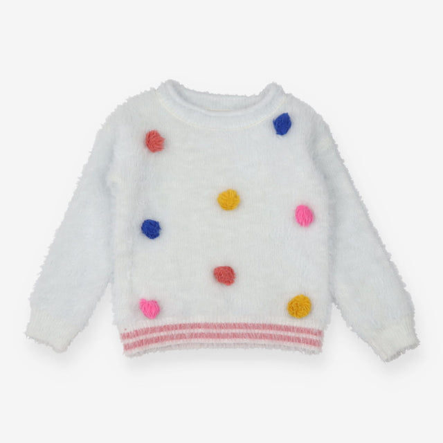 Blue fuzzy pompom sweater