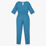 Jumpsuit Teal Blue Celestial Print Wrap Front