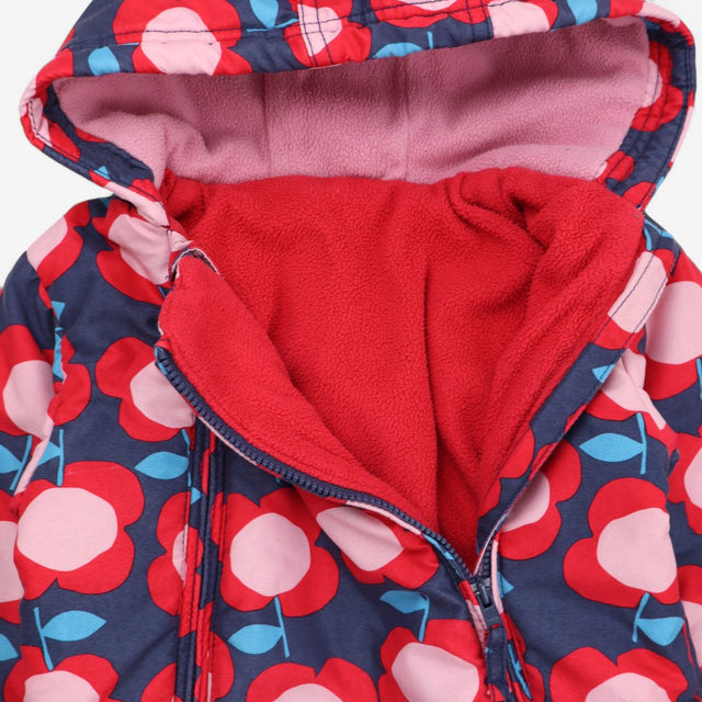 Pink and red Floral Fleece Pramsuit with Mittens