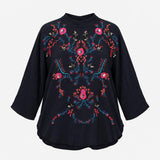 Navy Blue 100% Viscose Floral Embroidered Sequin B