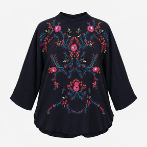 Navy Blue 100% Viscose Floral Embroidered Sequin B
