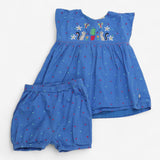 Blouse and Bloomer Set Blue Woven with Squirrels