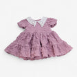 Dress pink with white lace collar bubble fabric 
