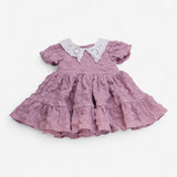 Dress pink with white lace collar bubble fabric 