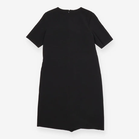 Black Formal Dress – Gathered Waist, Short Sleeve