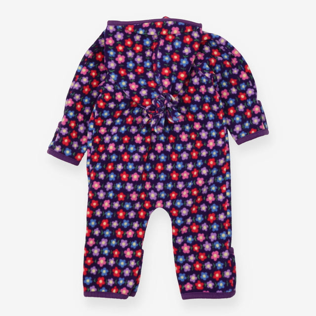 Pramsuit navy flowers purple fleece