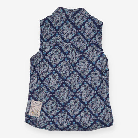 Shirt sleeveless blue paisley tie up