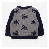 Knit sweater grey/navy with monkeys