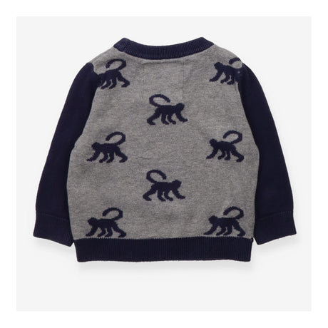 Knit sweater grey/navy with monkeys