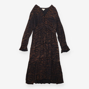Maxi Dress Black Bronze Metallic Print Tiered