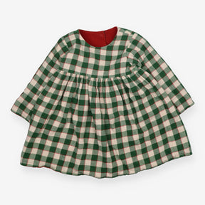 Reversible dress orange cord green and white check