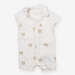 Romper White Muslin Bears