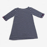 Dress Jersey Navy Striped with Pink Cat Applique