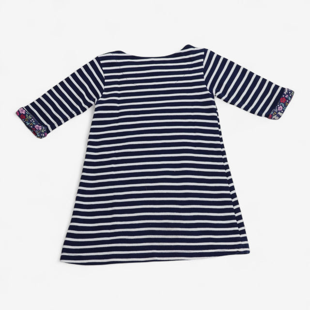 Dress Jersey Navy Striped with Pink Cat Applique
