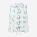 Top Sleeveless Geometric Pattern White Blue