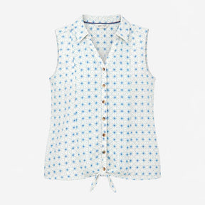 Top Sleeveless Geometric Pattern White Blue
