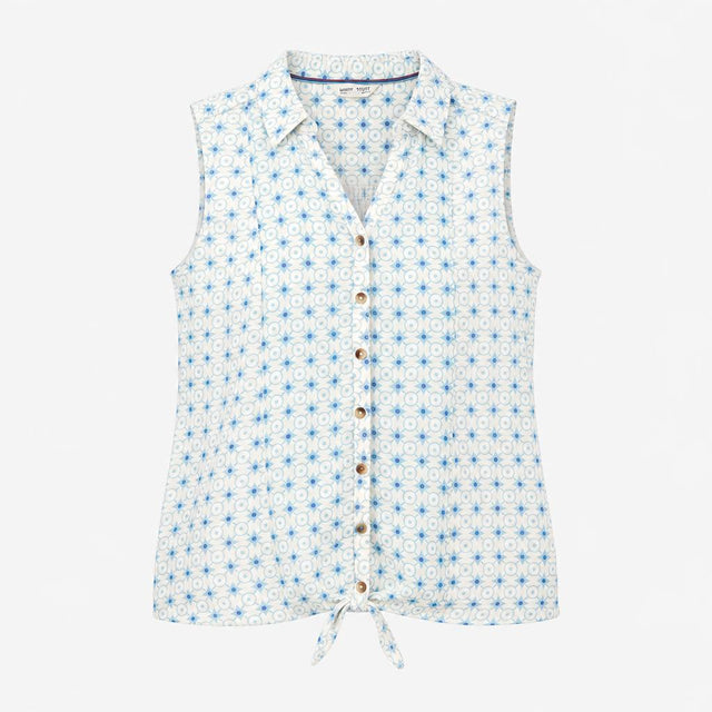 Top Sleeveless Geometric Pattern White Blue