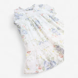Dress White with Flowers & Lace Detail & Frill Det