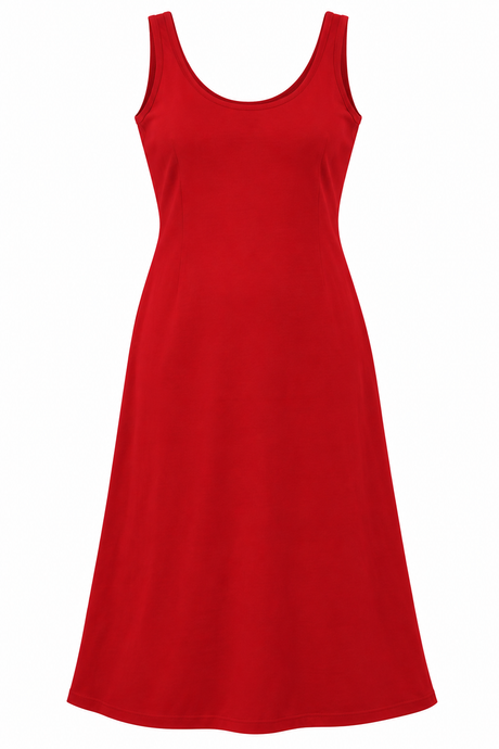 Dress Red Sleeveless Scoop Neck Midi