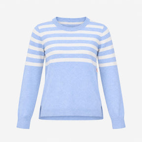 Jumper Light Blue White Striped Crew Neck