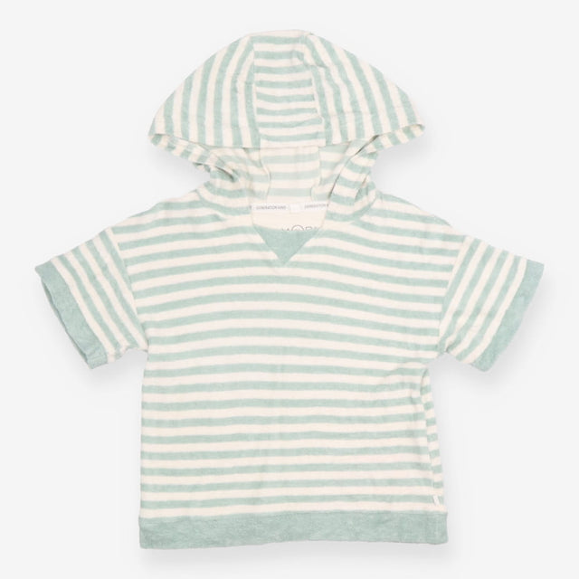 Tee SS collar towelling green stripe hood