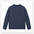 Jumper Blue Cable Knit Pure New Wool Crew Neck