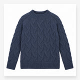 Jumper Blue Cable Knit Pure New Wool Crew Neck