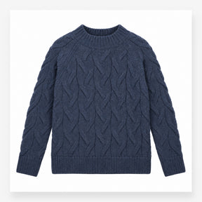 Jumper Blue Cable Knit Pure New Wool Crew Neck