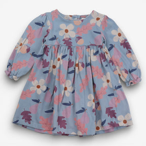 Long sleeve dress blue autumnal leaves and acorns