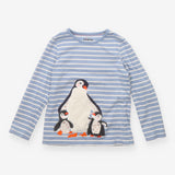 T-shirt long sleeved blue white striped penguin