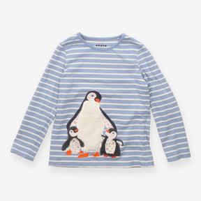 T-shirt long sleeved blue white striped penguin