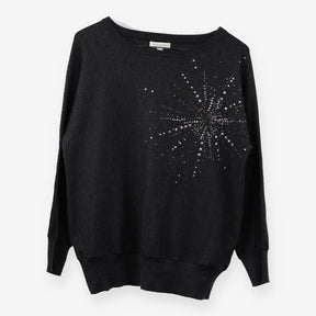 Dark Grey Bejewelled Star Jumper Knit Embellished 