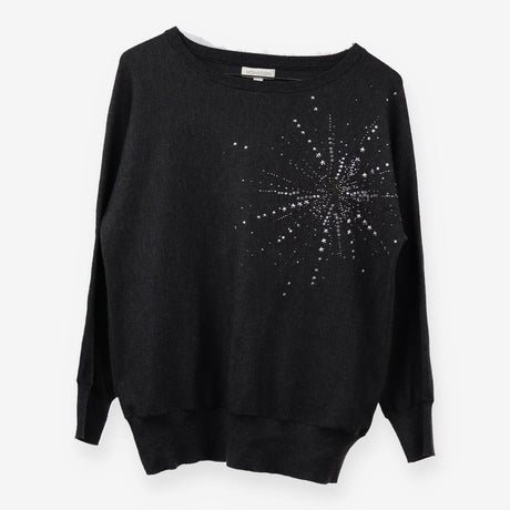 Dark Grey Bejewelled Star Jumper Knit Embellished 