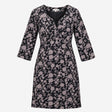 Dress Black Grey Floral Corduroy Long Sleeve V-Nec