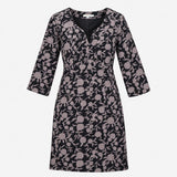 Dress Black Grey Floral Corduroy Long Sleeve V-Nec
