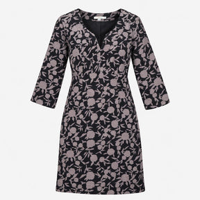 Dress Black Grey Floral Corduroy Long Sleeve V-Nec