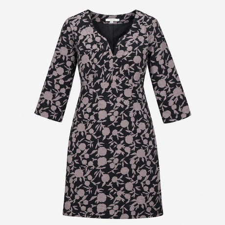 Dress Black Grey Floral Corduroy Long Sleeve V-Nec