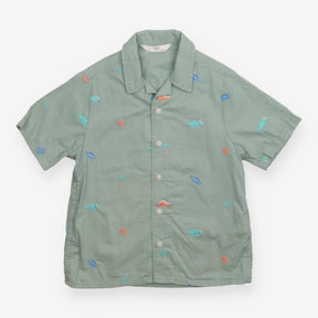Shirt Green Embroided Dinosaurs
