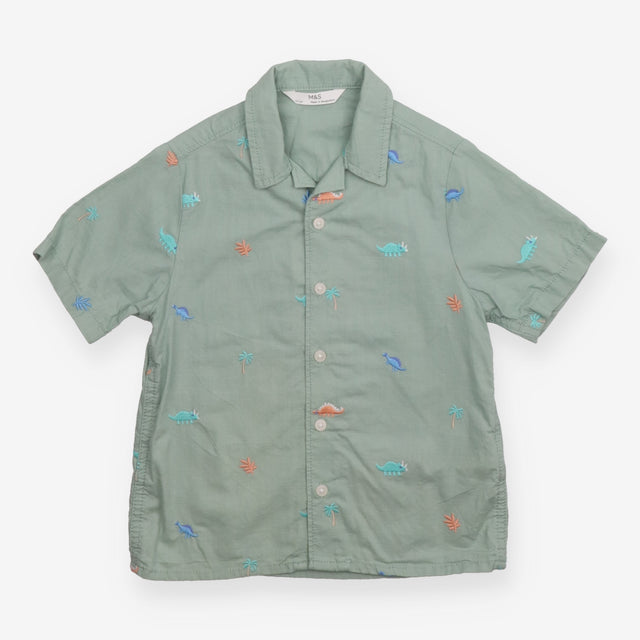 Shirt Green Embroided Dinosaurs