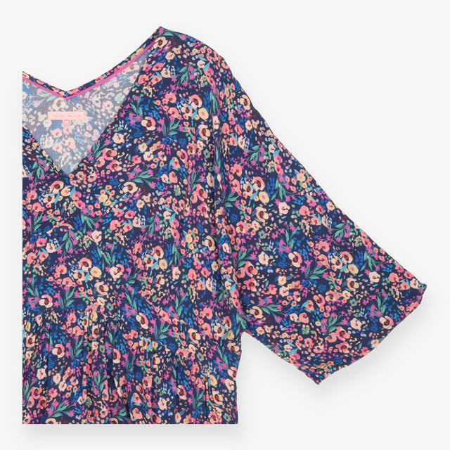 Maxi Dress Navy Multicolour Floral V Neck Tiered
