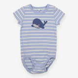 Bodysuit Blue Stripe Whale Applique