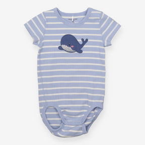 Bodysuit Blue Stripe Whale Applique