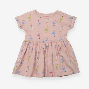 Dress jersey pink birds with hats