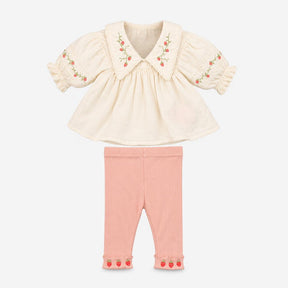 Dress Peter Pan Collar Cream Embroidered Strawberr