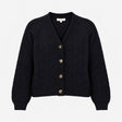 Navy Textured Leaf Knit V Neck Wool Blend Cardigan