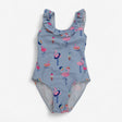 Swimsuit Blue and White Stripe with Flamingos